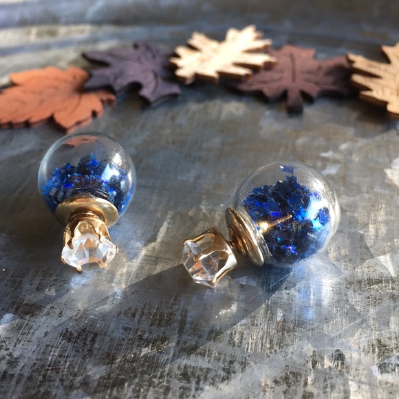 Royal Blue Star Confetti Double Stud Earrings - Picture 4 of 6